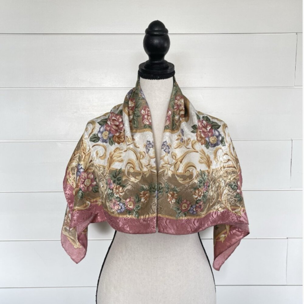 Scarf - Vintage Floral Large Square Pinks & Tans 34.5”